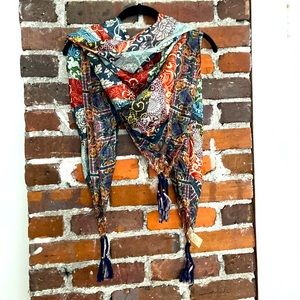 Johnny Was 100% Silk Scarf w/ Tassels